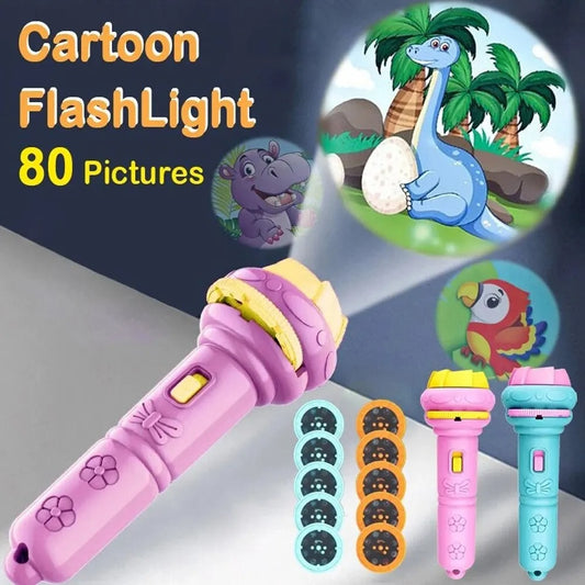 10 Cards Cartoon Projection Flashlight 80 Patterns Creative Children Flashlight Toy Projector